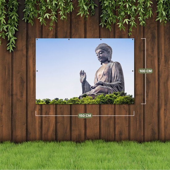 Gards Poster de jardin Groot statue de Bouddha dans la forêt - 150x100 cm - Toile de jardin - Décoration de jardin - Décoration murale extérieure - Tableau de jardin