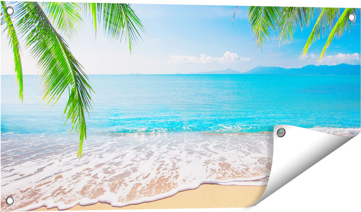 Gards Tuinposter Tropisch Strand en Zee - 80x40 cm - Tuindoek - Tuindecoratie - Wanddecoratie buiten - Tuinschilderij Multikleur