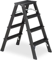 Escalier double Relaxdays - aluminium - jusqu'à 120 kg - échelle domestique - léger - noir - 4 marches