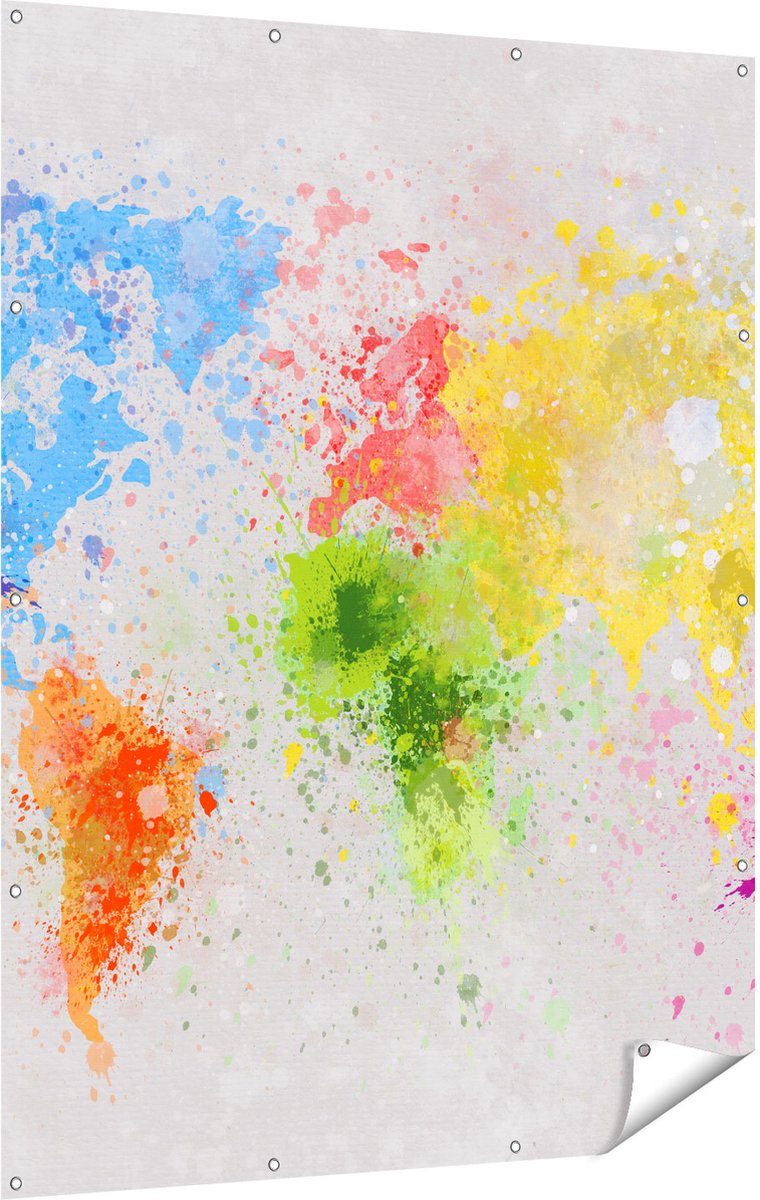 Gards Tuinposter Wereldkaart met Verfvlekken - Abstract - 120x160 cm - Tuindoek - Tuindecoratie - Wanddecoratie buiten - Tuinschilderij Multikleur