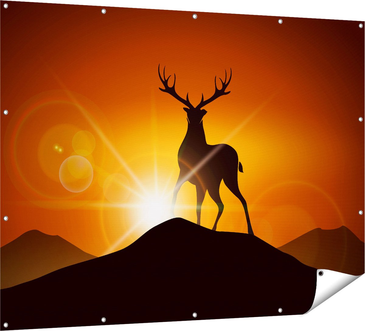 Gards Tuinposter Hert op een Berg - Abstract - Silhouet - 160x120 cm - Tuindoek - Tuindecoratie - Wanddecoratie buiten - Tuinschilderij Multikleur