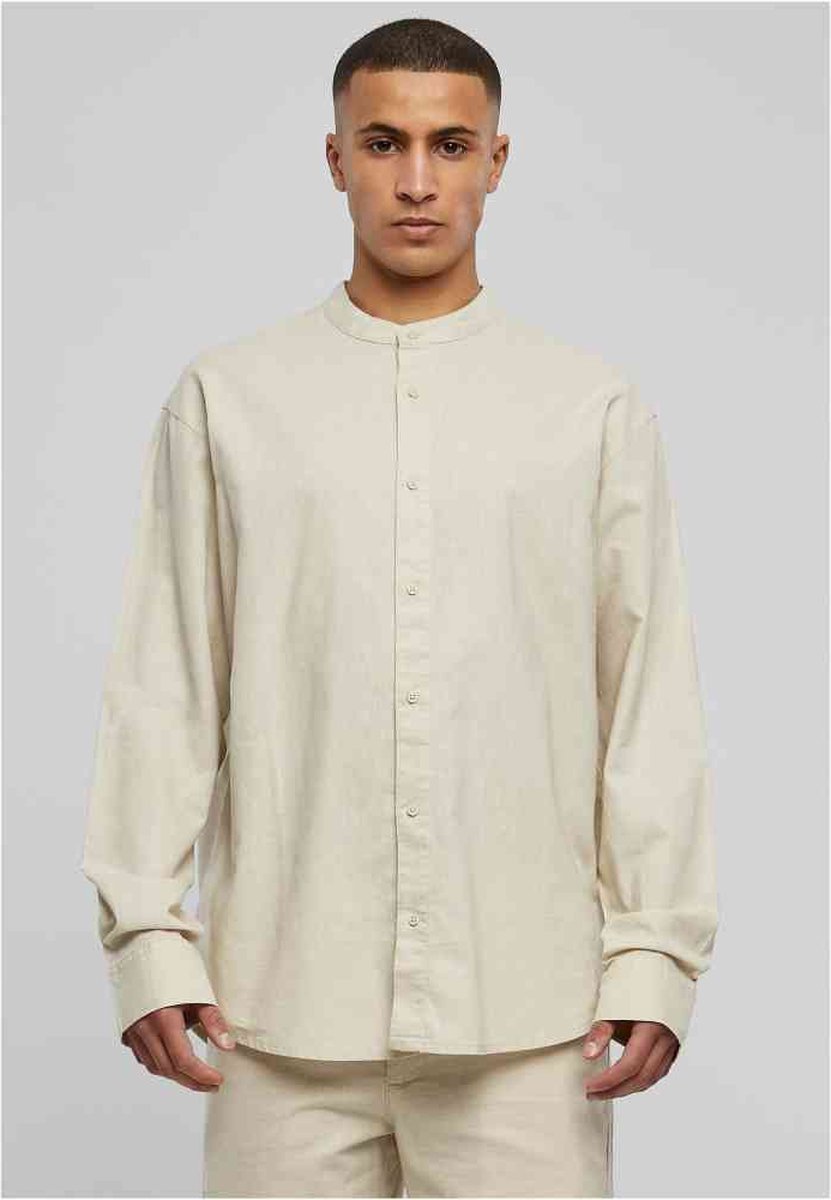 Urban Classics Cotton Linen Stand Up Collar Overhemd L Groen