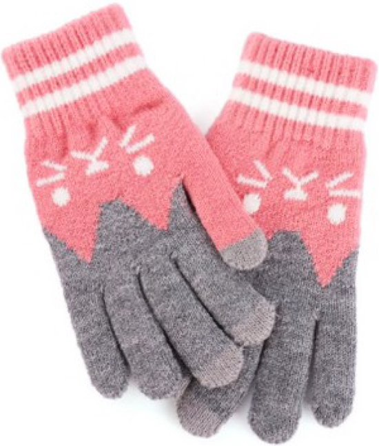 Hidzo Unisex Touchscreen handschoenen Roze/grijs Maat S/M