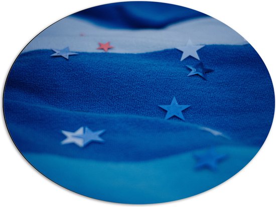 Dibond Ovaal - Blauwe Handdoek met Sterretjes erop - 80x60 cm Foto op Ovaal (Met Ophangsysteem)