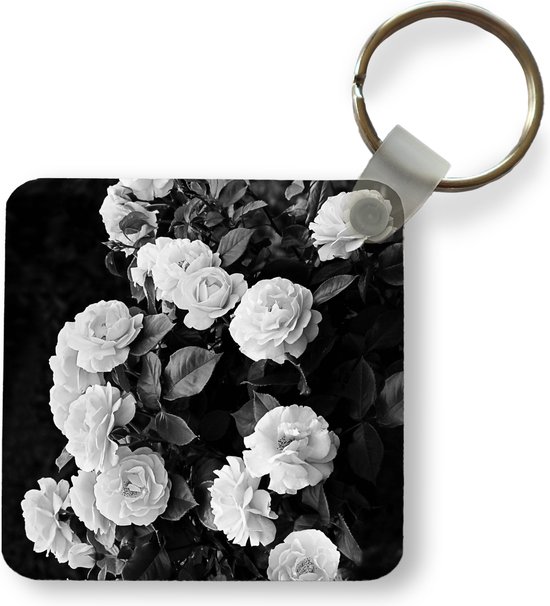 Sleutelhanger - Uitdeelcadeautjes - Bloemen - Zwart wit - Natuur - Planten - Rozen - Plastic