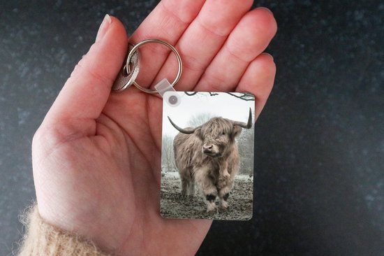 Porte-clés - Scottish Highlander - Forêt - Brume - Vache - Animaux - Nature - Cadeaux - Plastique