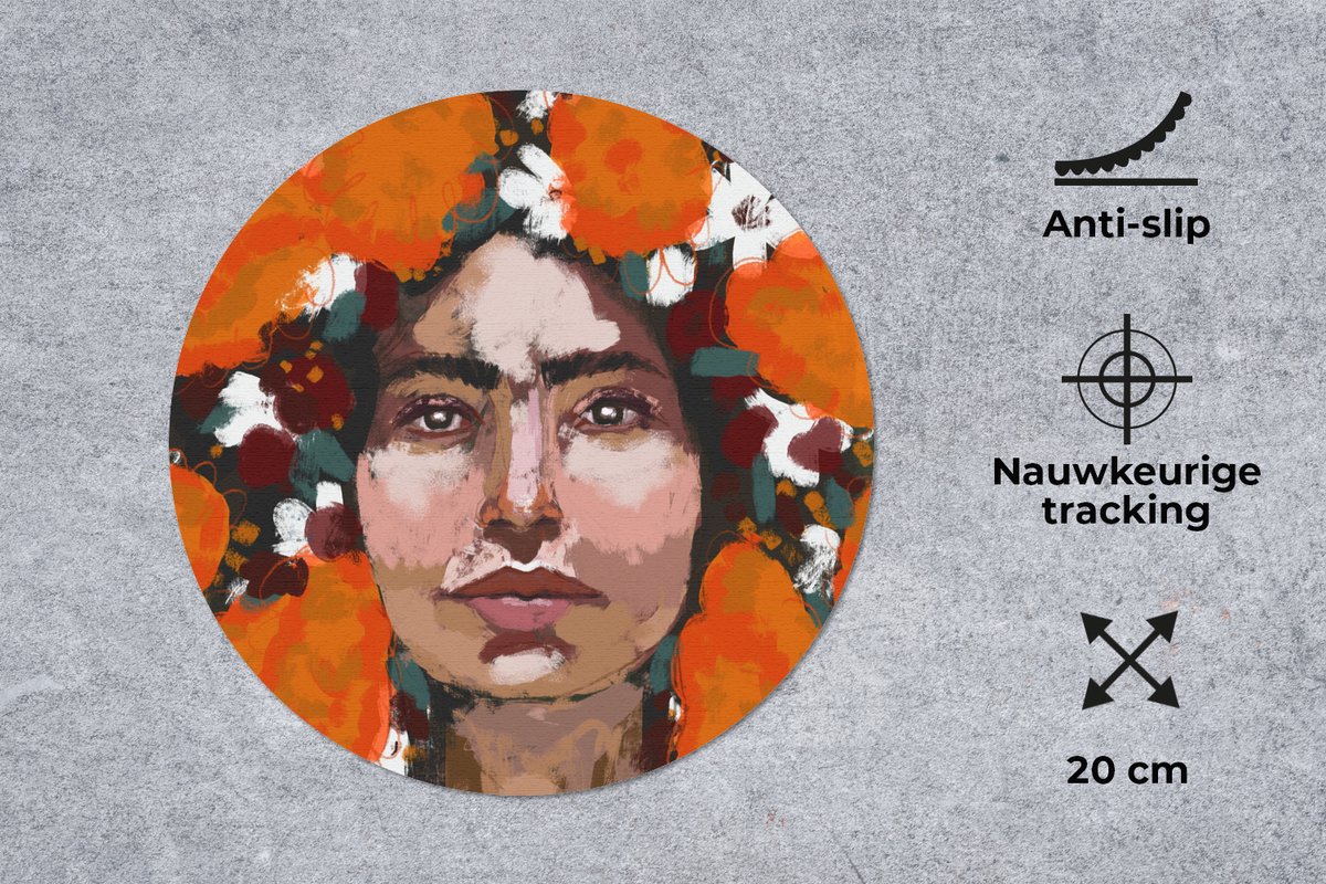 Muismat rond 20x20 cm - Mousepad Abstract - Vrouw - Portret - Verf - Ronde muismatten