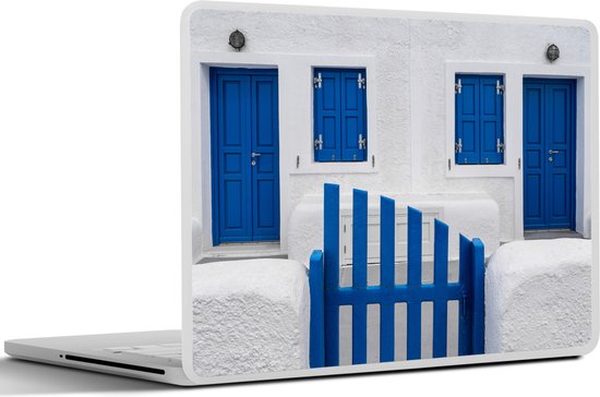 Laptop sticker - 12.3 inch - Huis - Architectuur - Blauw - Wit - 30x22cm - Laptopstickers - Laptop skin - Cover