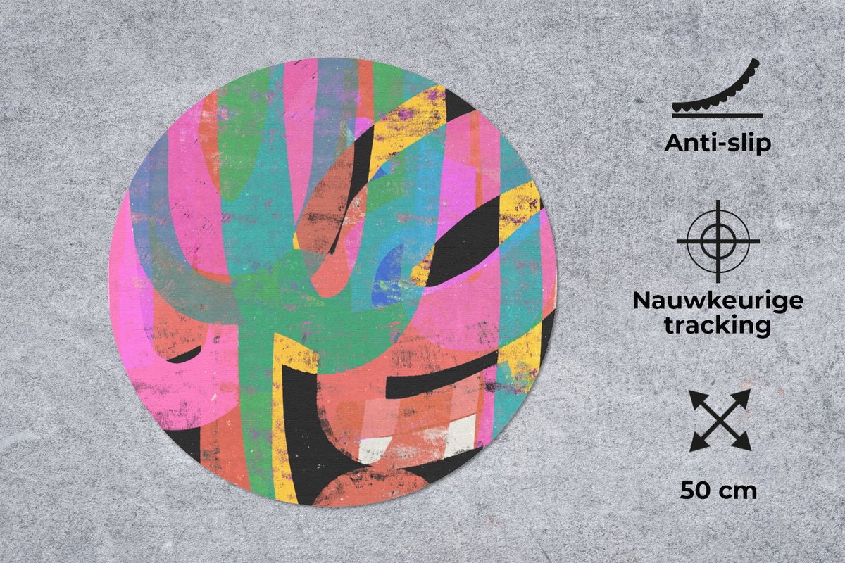 Muismat rond 50x50 cm - Mousepad Abstract - Kleuren - Roze - Groen - Kunst - Ronde muismatten