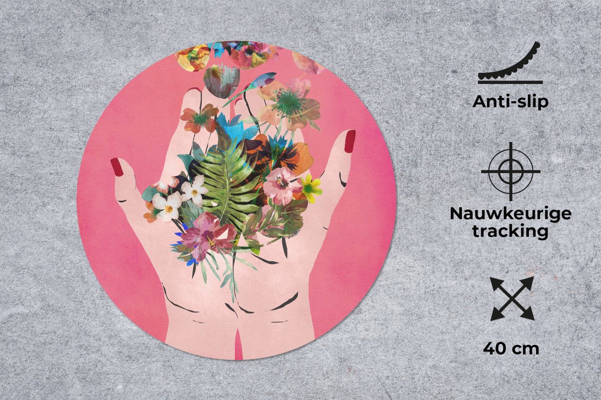 Muismat rond 40x40 cm - Mousepad Bloemen - Abstract - Roze - Kunst - Ronde muismatten