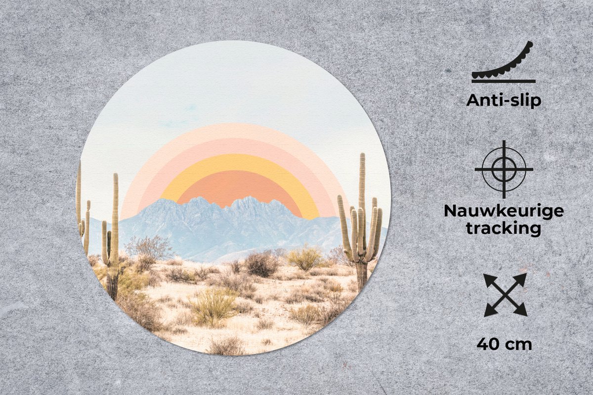 Muismat rond 40x40 cm - Mousepad Cactussen - Planten - Natuur - Zon - Ronde muismatten