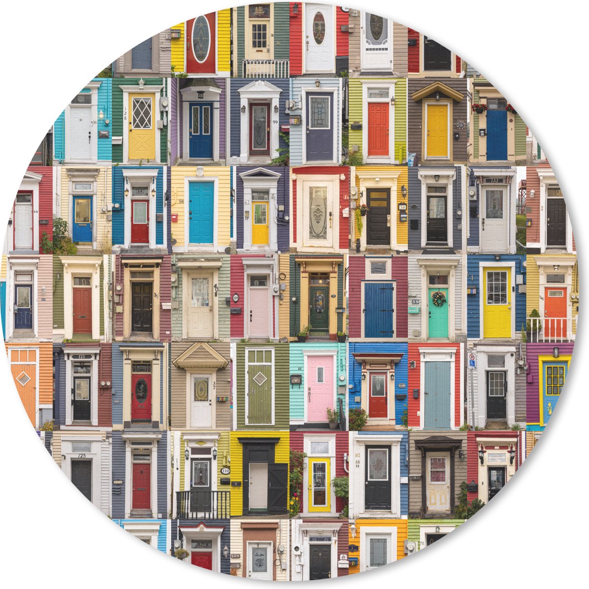 Muismat rond 20x20 cm - Mousepad Deuren - Kleurrijk - Collage - Architectuur - Ronde muismatten