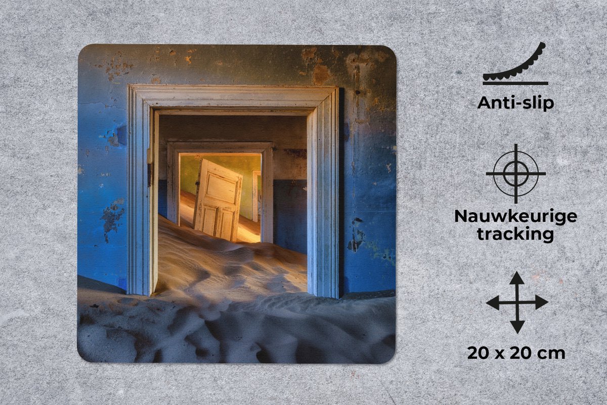 Muismat 20x20 cm - Mousepad Zand - Blauw - Deur - Architectuur - Muismatten