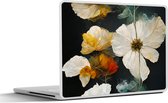 Laptop sticker - 14 inch - Bloemen - Planten - Zwart - Wit - 32x5x23x5cm - Laptopstickers - Laptop skin - Cover