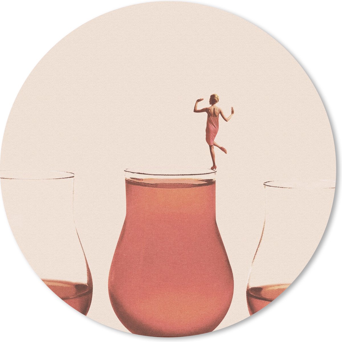Muismat rond 40x40 cm - Mousepad Vintage - Vrouw - Glas - Pastel - Abstract - Ronde muismatten