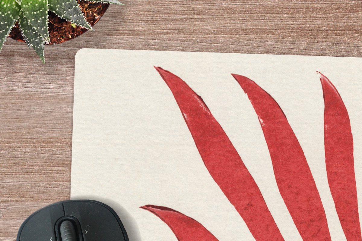 Muismat XXL 80x60 cm - Bureau onderlegger - Bureau mat Plant - Rood - Bladeren - Abstract - Bureaumat - Gaming mousepad xl - Bureaulegger groot - Computer deskmat