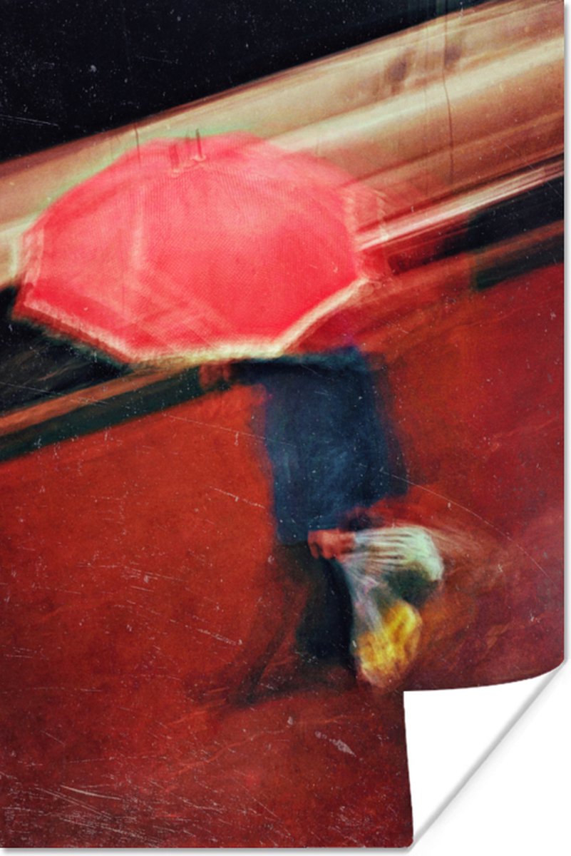 Poster Man - Paraplu - Rood - Kleuren - 60x90 cm