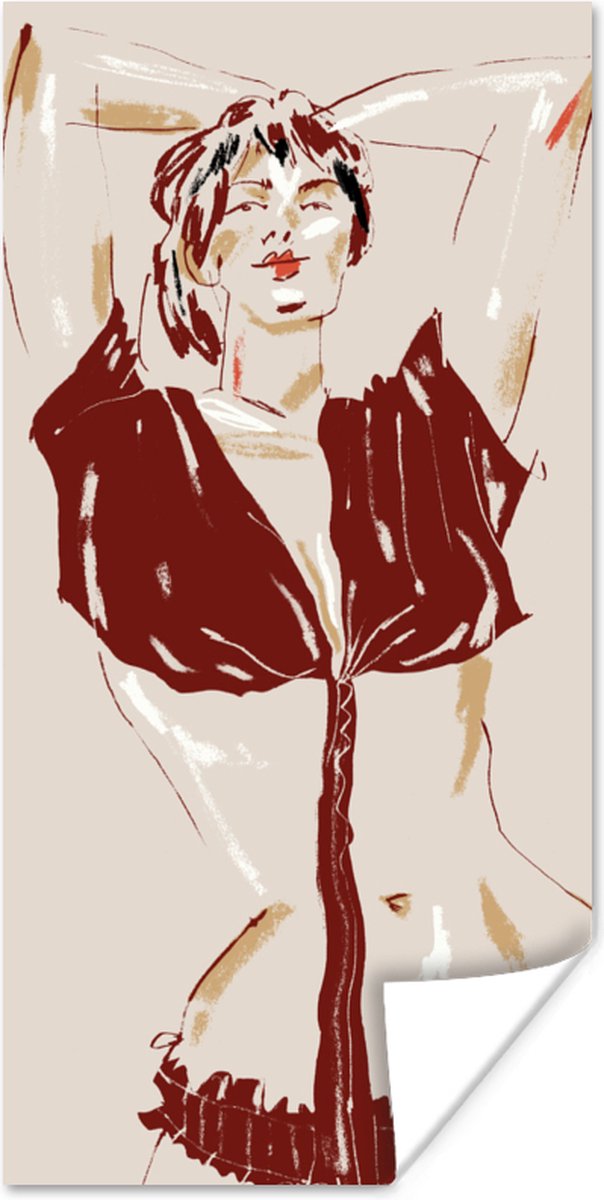 Poster Portret - Vrouw - Rood - Abstract - 40x80 cm