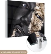 MuchoWow® Tableau sur Verre - Femme - Or - Zwart - Peinture - Luxe - 80x60 cm - Peintures sur Verre Peintures - Photo sur Glas