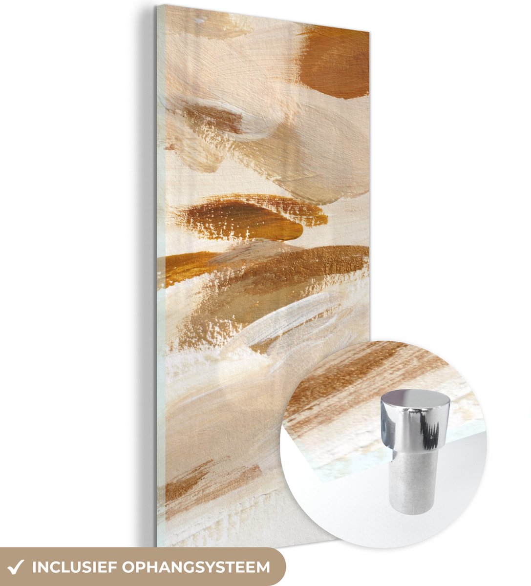 MuchoWow® Glasschilderij 20x40 cm - Schilderij acrylglas - Verf - Beige - Wit - Foto op glas - Schilderijen
