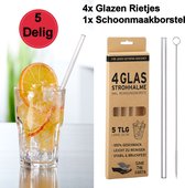 5-delige set bloemenrietjes, kleurrijke glazen rietjes, met bloemen, herbruikbare rietjes, met reinigingsborstel, glazen rietjes, kleurrijk, gebogen voor warme en koude dranken, cocktails