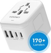 Voomy Wereldstekker Universeel - 170+ Landen Reisstekker - 2 USB-C & 2 USB-A - Wit
