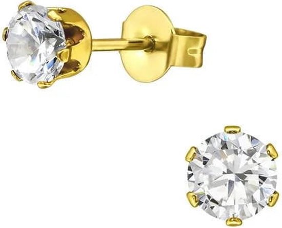 Aramat Jewels ® – Zirkonia Oorbellen – 7mm – Staal – Goudkleur – Transparant