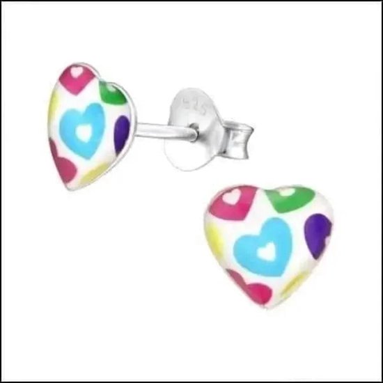 Aramat jewels ® - 925 sterling zilveren oorbellen hart met hartjes