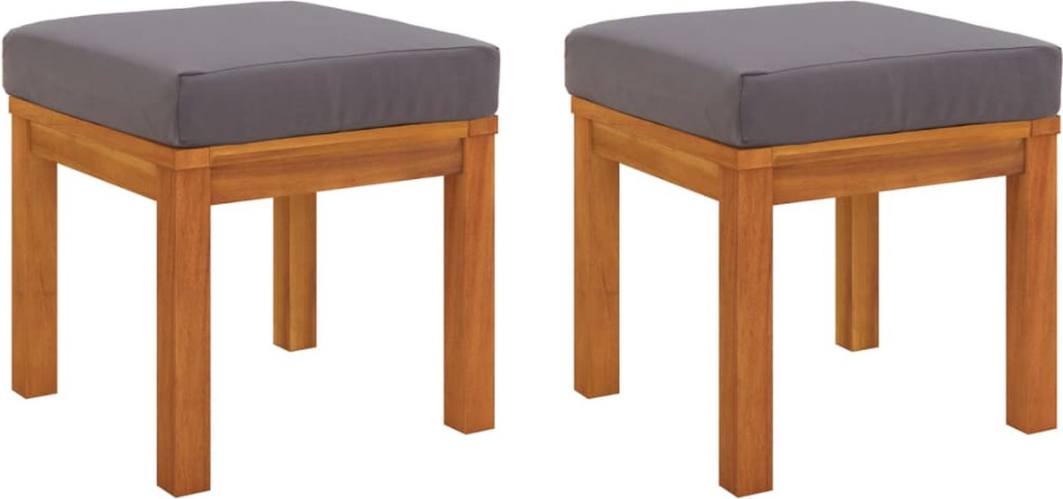vidaXL Tuinkrukjes - 2 - st - met - kussens - 40x40x34 - cm - massief - acaciahout Grijs