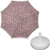 Parasol - Luipaard print roze - D160 cm - incl. draagtas - parasolvoet - 42 cm