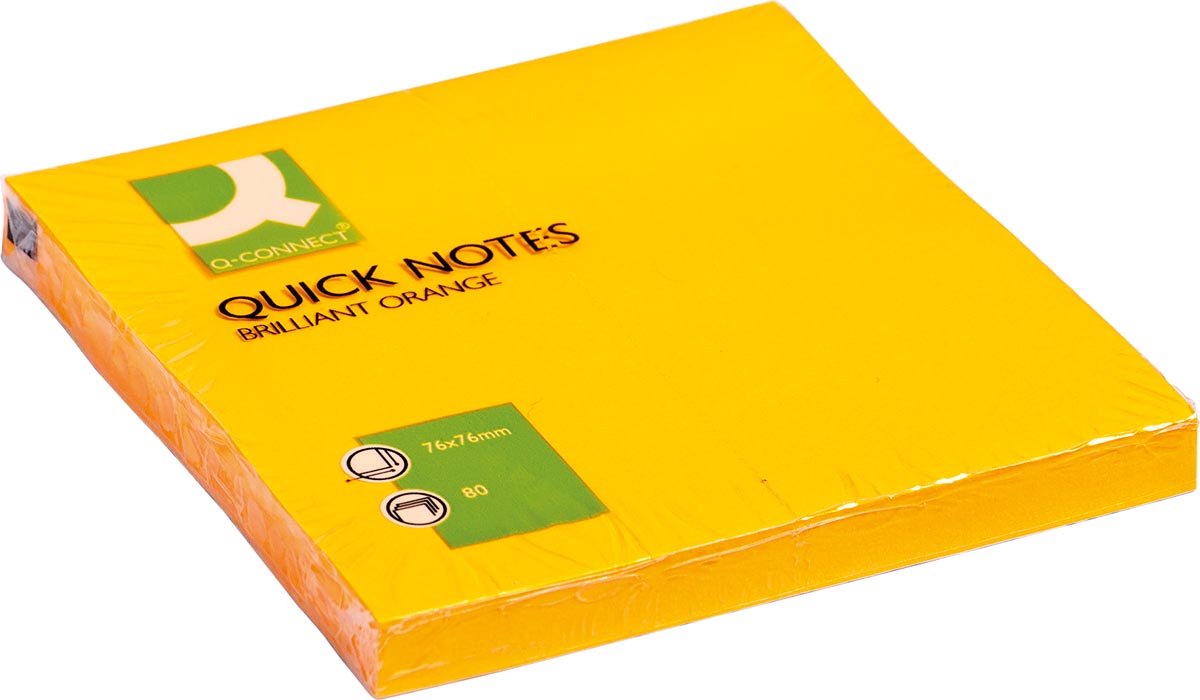 Q-CONNECT Quick Notes, ft 76 x 76 mm, 80 vel, neonoranje, Pak van 6 stuks