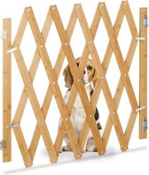 Relaxdays uitschuifbaar hondenhekje - bamboe - honden traphekje - veiligheidshekje binnen