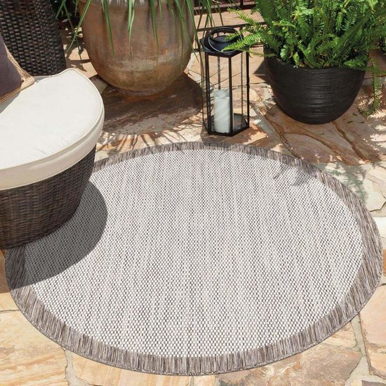 Flycarpets Lora Buitenkleed Voor Binnen & Buiten Vloerkleed - Beige - Kader - 200 cm Rond