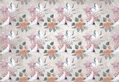 Fotobehang - Vlies Behang - Bloemen en Kraanvogels - 208 x 146 cm