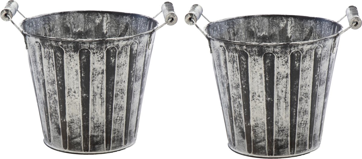 Goedkoopste Mega Collections Emmer/plantenpot/bloempot - 2x - zink - antraciet/grijs - D15 x H13 cm
