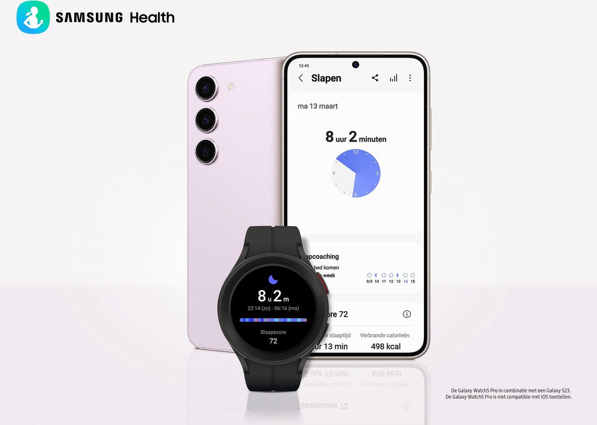 Afbeelding 2 van Samsung Galaxy Watch5 Pro - Smartwatch heren en dames - 45 mm - Titanium