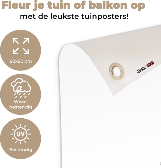 Tuinposter 60x80 cm - Tuindecoratie Plant - Groen - Natuur - Wit - Poster voor in de tuin - Buiten decoratie - Schutting tuinschilderij - Tuindoek muurdecoratie - Wanddecoratie balkondoek