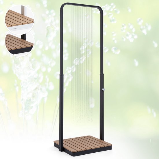 Blumfeldt tuindouche, buitendouche voor de tuin, vloerdouche met verstelbare douchekop, mobiele vloerdouche van hout voor zwembad & sauna, houten buitendouche waterdicht, vorst- & UV-bestendig