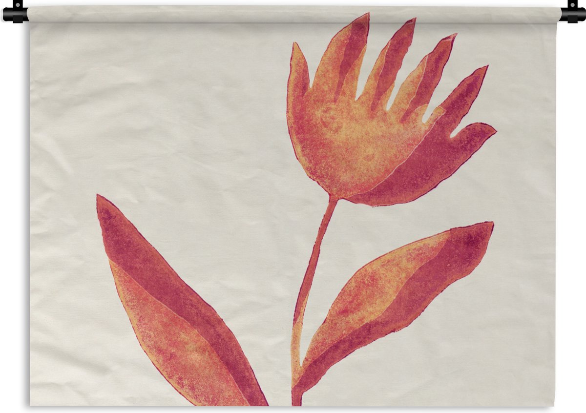 Wandkleed - Wanddoek - Bloemen - Plant - Rood - Pastel - 180x135 cm - Wandtapijt