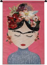 Wandkleed - Wanddoek - Frida Kahlo - Vrouw - Vintage - Bloemen - Kunst - 60x90 cm - Wandtapijt