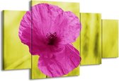 GroepArt - Schilderij -  Bloem - Roze, Groen, Wit - 160x90cm 4Luik - Schilderij Op Canvas - Foto Op Canvas