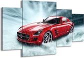 GroepArt - Schilderij -  Mercedes - Wit, Rood, Zwart - 160x90cm 4Luik - Schilderij Op Canvas - Foto Op Canvas