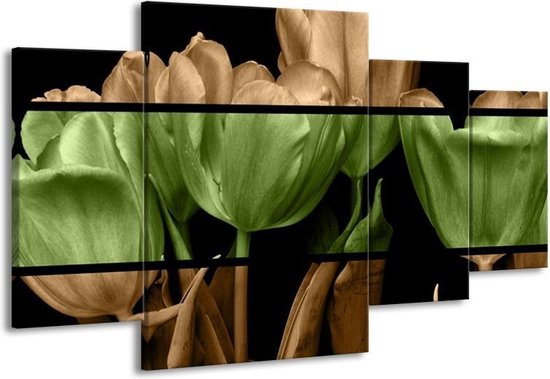 Canvas schilderij Tulp | Groen, Bruin, Zwart | | F004483