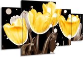 GroepArt - Schilderij -  Tulp - Geel, Grijs - 160x90cm 4Luik - Schilderij Op Canvas - Foto Op Canvas