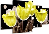GroepArt - Schilderij -  Tulp - Geel, Grijs - 160x90cm 4Luik - Schilderij Op Canvas - Foto Op Canvas
