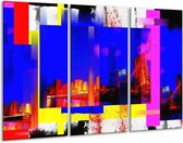 Bâtiment de peinture sur verre | Bleu, violet, jaune | 120x80cm 3 Liège | Tirage photo sur verre | F005542