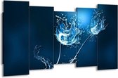 GroepArt - Canvas Schilderij - Art - Blauw, Wit - 150x80cm 5Luik- Groot Collectie Schilderijen Op Canvas En Wanddecoraties