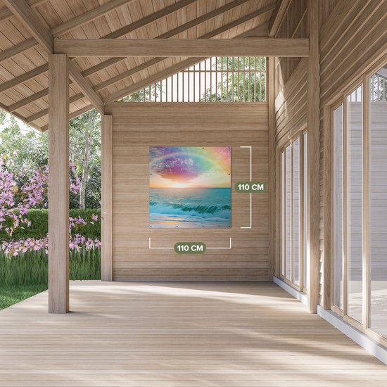 Affiche de jardin Gards Arc-en-ciel dans l' Water à la plage - 110x110 cm - Toile de jardin - Décoration de jardin - Décoration murale extérieur - Tableau de jardin