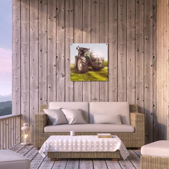 Gards Poster de jardin Tracteur sur l'herbe - Tracteur - 60x60 cm - Toile de jardin - Décoration de jardin - Décoration murale extérieure - Tableau de jardin