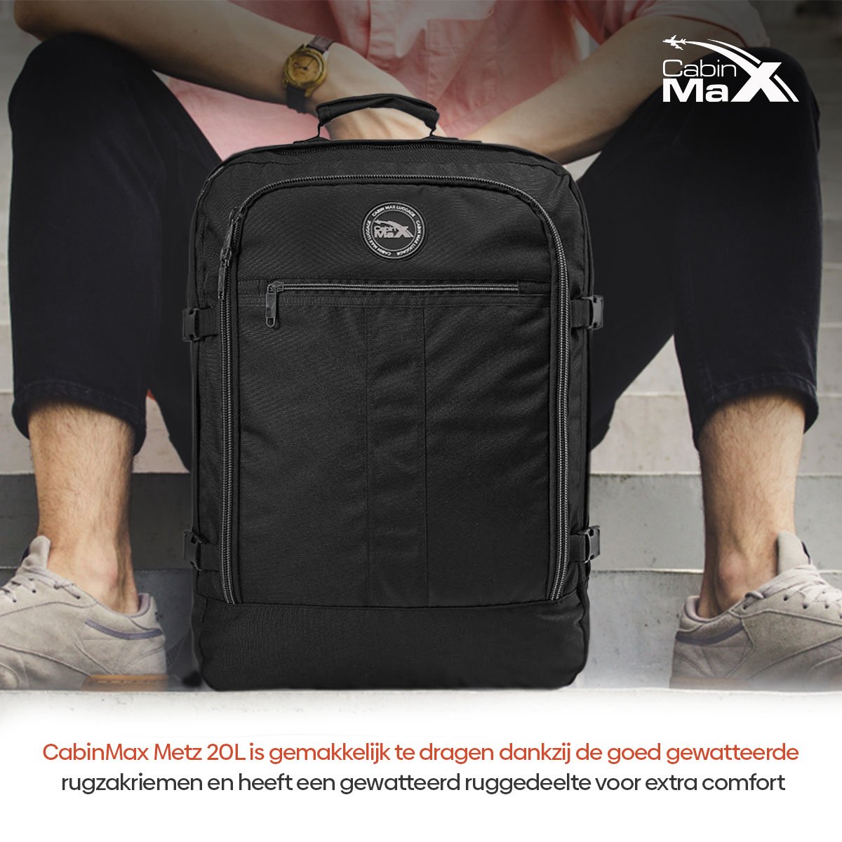 CabinMax Metz Reistas – Handbagage 20L – Rugzak – Schooltas - 40x25x20 cm – Compact Backpack – Lichtgewicht – Zwart – foto 5